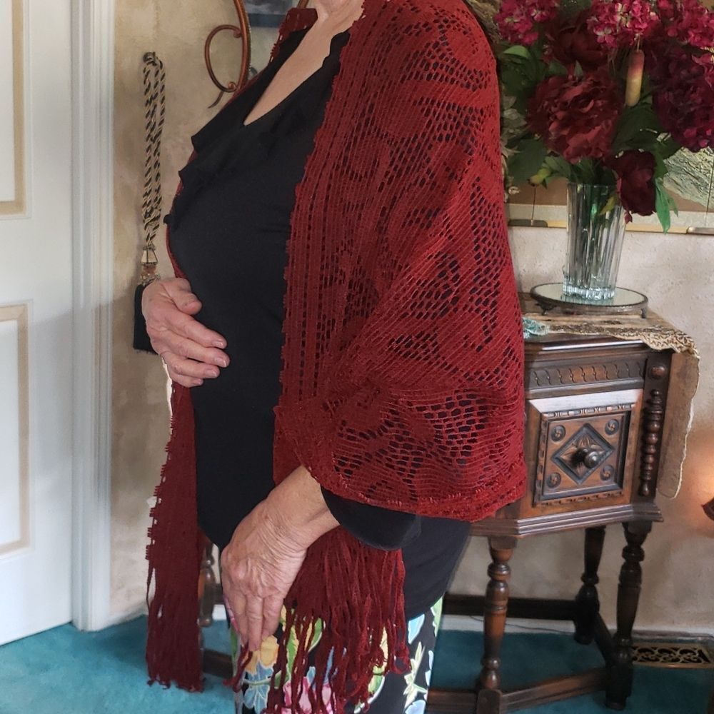 Must Haves by Doris Pooser of Italy Lacy Maroon Shawl